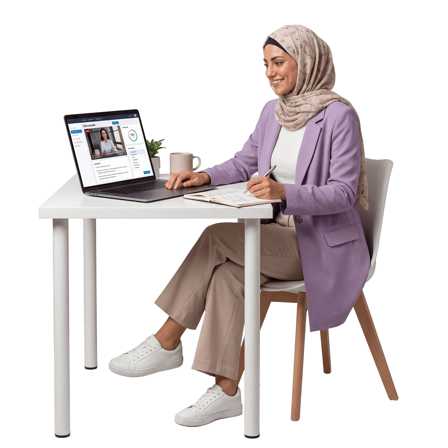 طالبة تستخدم حاسوباً محمولاً في حرم جامعي حديث